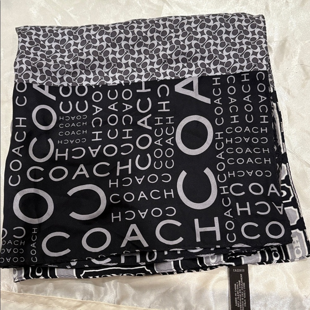 Coach Black and Gray Logo Scarf